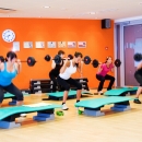 Wide variety of group trainings takes place in big aerobics hall